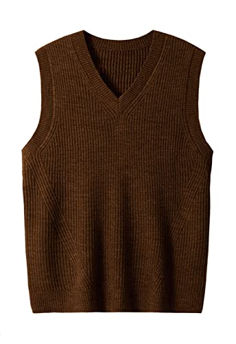 zhilifs Mens V-Neck Knitted Sweater Sleeveless Pullover Knitwear Vest Solid Plain Loose Fit All Match Sweater Tops
