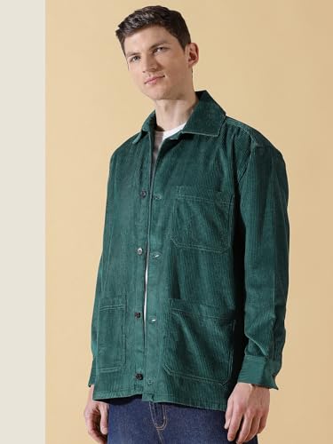 Image of Thomas Scott Men's Cotton Oversized Fit Striped Premium Corduroy Oversized Shackets Shirt