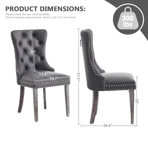 Image of Leather Dining Chairs, Upholstered Dining Room Chairs, Grey, Set of 2