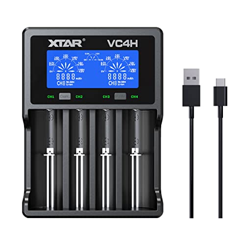 XTAR 2021 New VC4L 18650 Chargeur 4 x XTAR 4-Slot 18650 Chargeur de batterie LCD Chargeur universel avec Type C pour batteries Li-ion 18650 22650 20700 16340...