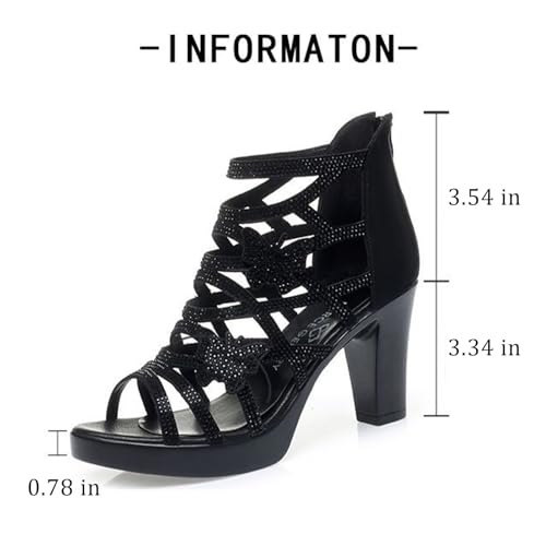 Women's Rhinestone Butterfly Hollow Out Heeled Roman Sandals with Back Zipper Open Toe Breathable Non-Slip Summer Dressy Bootie Sandals3