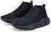 Santiro Boys Shoes Kids Running Shoes Lightweight Girl Tennis Shoes Breathable Slip On Knit Sock Sneakers All Black (Little Kid/Big Kid) 4 M US