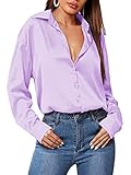 HOTOUCH Women's Satin Silk Long Sleeve Button Down Shirt Formal Work Blouse Top(Lilac Purple M)