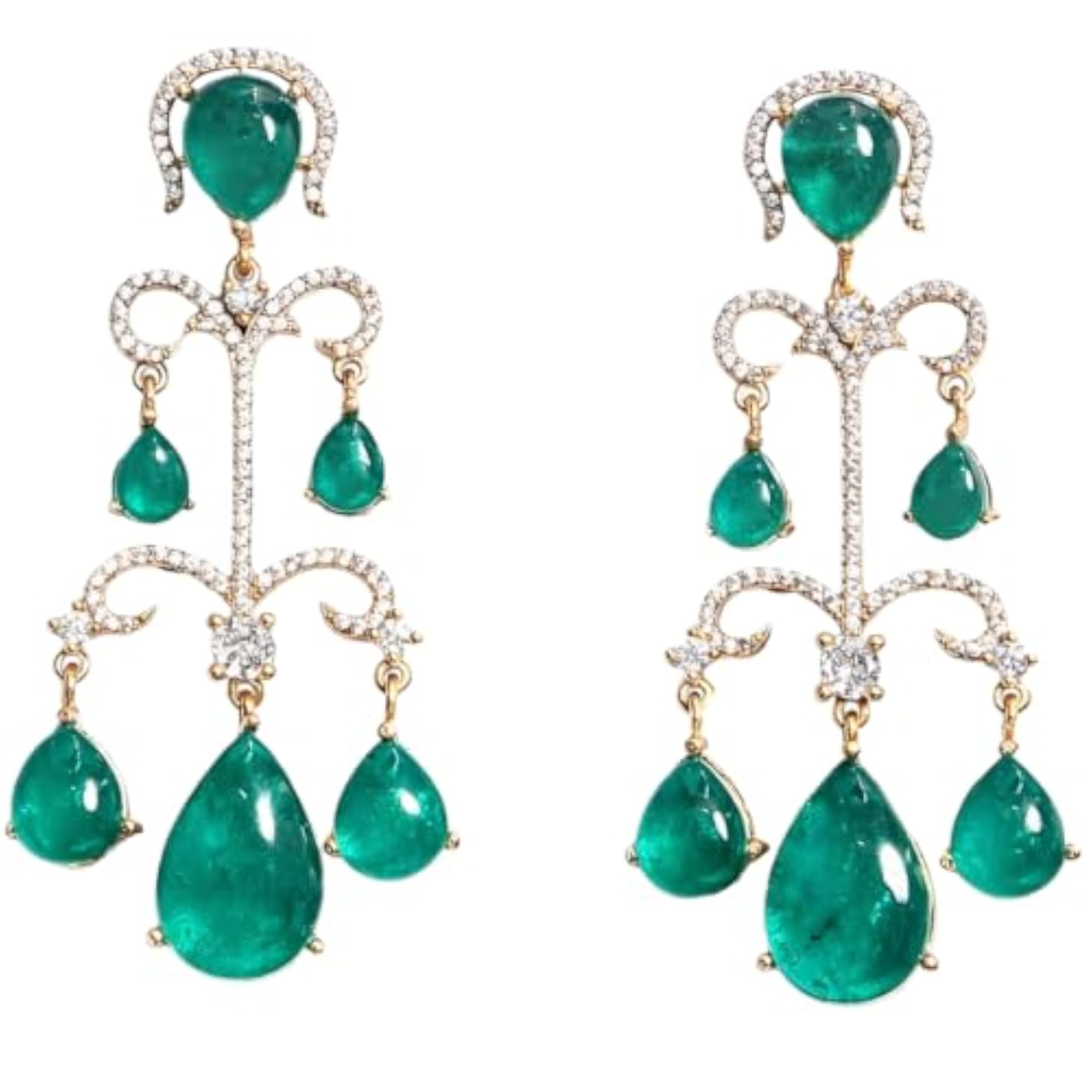 Women's Emerald Green Zircon Statement Dangle Earrings