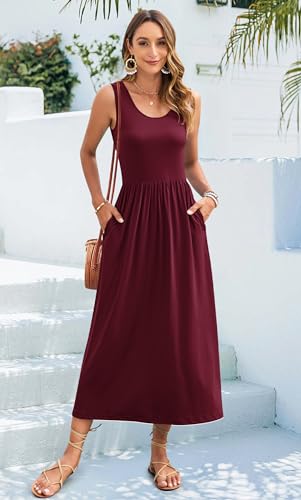 Image of WNEEDU Women's Summer Maxi Dress Casual Sleeveless Sundress