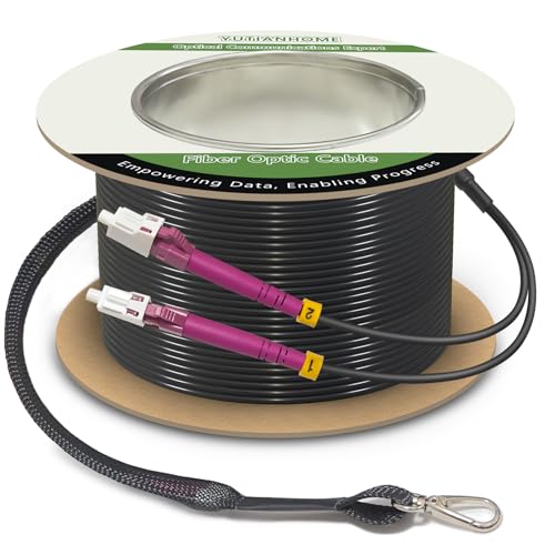 1000 Feet (300 Meters) Armored OM4 LC to LC Fiber Patch Cables, 10gb Multimode LC Fiber Optic Cable Indoor/Outdoor with Pulling Eye Kit Installed on one end, Duplex MMF 50/125μm LC Jumper, Black