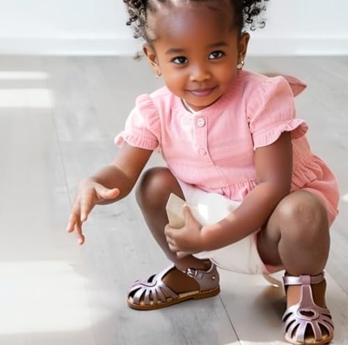 Image of THEE BRON Toddler Girls Closed-Toe Sandals Sweet Retro Cutout Summer Dress Shoes