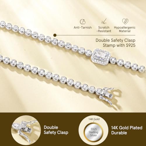 FANCIME 9 * 7mm Emerald Cut Birthstone Tennis Bracelet Bezel Setting Fine Jewelry Wedding Bridal Prom Birthday Gift for Women Her, Length 7.2 Inch4