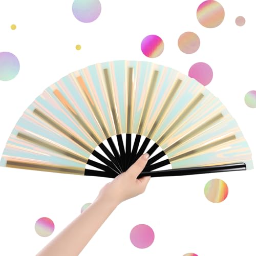 Image of Maitys Large Rave Fan Folding Handheld Fans 13'' Clap Fans for Line Dancing Clack Fan Holographic Festival Accessory for Martial Art Gift Performance, Includes 2 Pouch