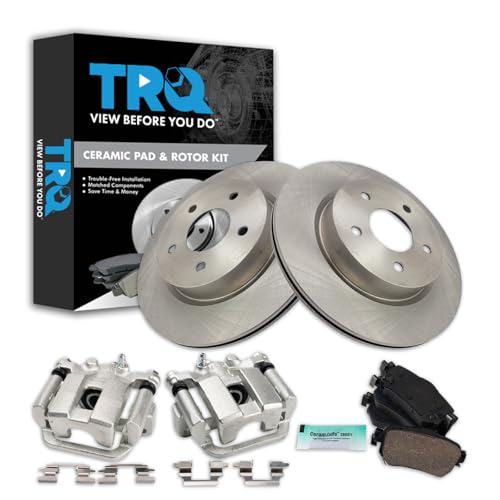 Image of TRQ Rear Brake Pad and Rotor Set Ceramic Rotors Calipers