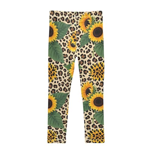 Leopard Sunflower Print Girls Leggings Soft Stretch Workout Yoga Dance Pants for Kids Casual Tights2