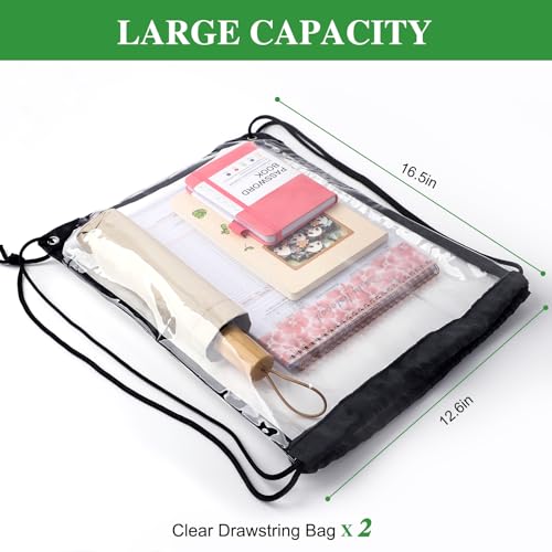 Image of 2-Pack Clear Drawstring Backpacks, clear bag for stadium events, Concert See-through bag Baseball Festival Beach Makeup