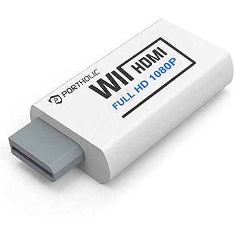 PORTHOLIC Wii zu HDMI Adapter, 1080P/720P Full HD Konverter mit 3,5mm Buchse für Nintendo Wii U, Audioausgang, TV Monitor Beamer Fernseher Cover