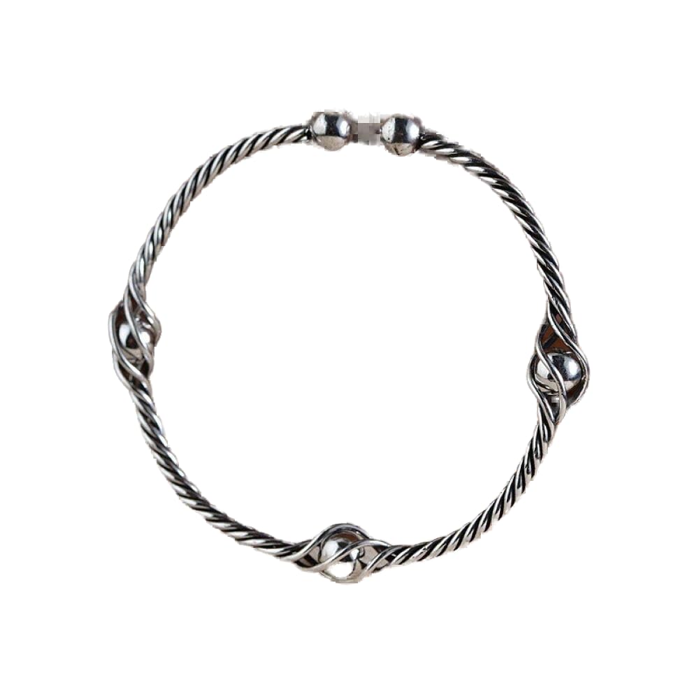 Bracelet Argent S925 Vintage Femme avec Sculpture Créative et Tresse en Fil d'Argent Chic