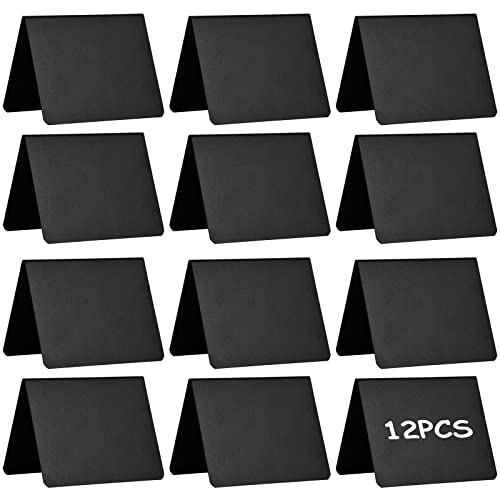 12pcs Mini Pizarras, 10 x 7,6cm Pizarra Pequeña, Mini Pizarra de Plástico, Tablero Signos de Mensajes Mini con Soporte Para Bodas, Carteles Comida Fiesta,Carteles Table Mensajes Mesa (A Forma) Cover