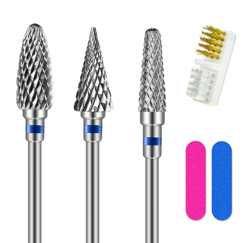 3 Pezzi Punte Fresa Unghie, 3/32 Pollici Fresa per Unghie Acciaio al Tungsteno Professionale, Punta da Trapano per Manicure Rimuovere Acrilico o Gel duro Polygel, per Uso Domestico Salone