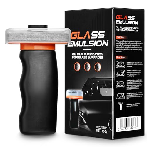 Glass Oil Film Remover for Car Windshield Handheld Roll-On Glass Emulsion Cleaner with cleaning board Removes Stubborn Oil Film & Grime for Improved Windshield Clarity for Safe Driving(3.5oz) (1PCS)