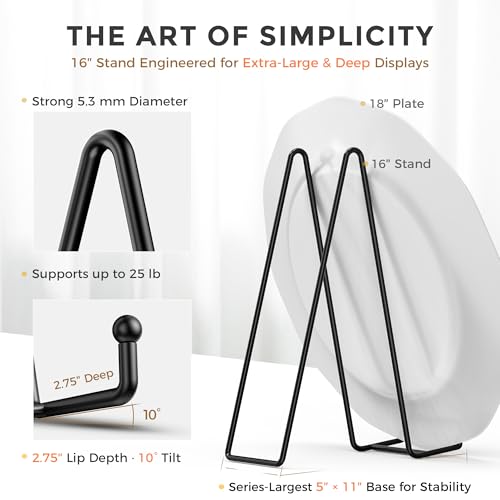 Image of TR-LIFE 16 Inch Heavy Duty Plate Stand (2 Pack) - Metal Display Easel for Large Plates, Picture Frames, Signs, Posters, and Decorative Platters