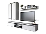 ohne Griffe Mirjan24 Wohnwand Check, mit 2 Hängeschränke TV-Lowboard und Wandregal, Wohnzimmerschrank, Matt (Weiß/Weiß + Graphit)