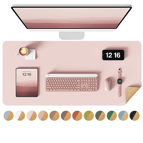 Image of YSAGi Double-Sided Desk Mat, Eco Cork & Leather Desk Protector, Large Mouse Pad & Writing Pad for Office /Home (31.5 inchx15.7 inch, Pink+Cork)