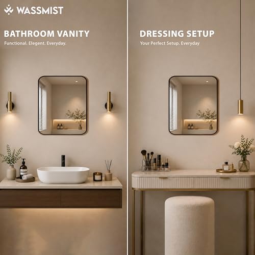 Image of WASSMIST Mirror for Bathroom Wall | Square Bathroom Mirror with Aluminium Frame | HD Reflection Wall Mirror for Living Room /Bedroom (18 X 24 inch)