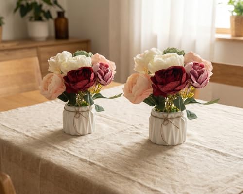 Image of Dekorly Artificial Lavender Plant in White Pot, 18cm - Realistic Faux Flower Arrangement for Home & Office Decor (Set of 1) (2, Peony)