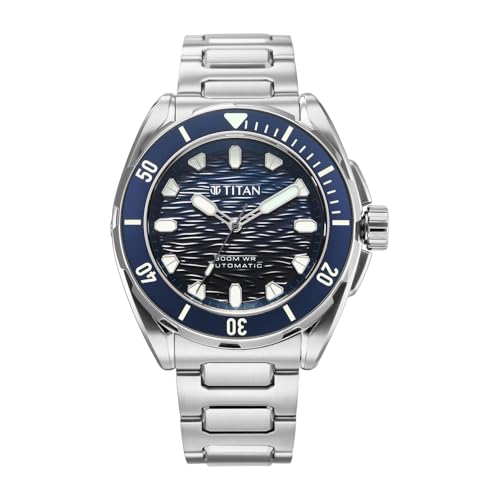Image of Titan Zero Hour Diver's 300m Automatic Analog with Blue Dial Silver Stainless Steel & Blue FKM Strap Watch for Men - 10069KM01
