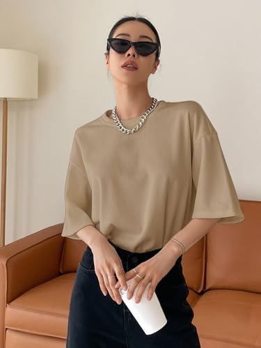 Image of Zilcon Women's Waffle Wool Knit Tops Dressy Business Casual T-Shirt Half Long Sleeve Fall Winter Summer Work Tops