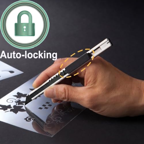 Image of Gebildet 5pcs Black Blade Utility Knife, Right and Left Hand Stainless Steel Lockable Cutter Knife, 9mm Snap Off Blades, 30 Degree Foil Knife, for Foils, Wallpaper, Crafts, Cartons