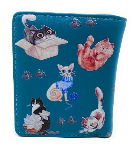 Shag Wear Playful Cats Small Wallet for Women and Teen Girls Vegan Faux Leather Teal 4.5"3