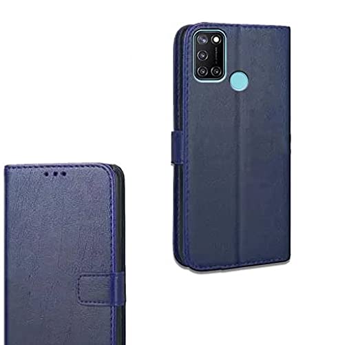 Image of Inside Rubber TPU with Card Pockets Magnetic Closure Protection Compatible with Realme C17, RMX2101 (Blue)