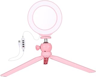 UKCOCO Pink Ring Light Phone Stand Tripod Ring Light for Phone Portable Phone Tripod Selfie Light Tripod Stand Video Photography Ring Light Selfie Ring Light LED Ring Light Pink Abs 1 Set