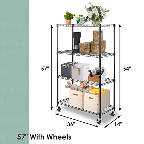 Image of WDT Shelving Storage Units on Wheels Casters, Adjustable Heavy Duty Metal Shelf Wire Storage Rack for Home Office Garage Kitchen Bathroom Organization,36 inch Wx14 Dx57 H