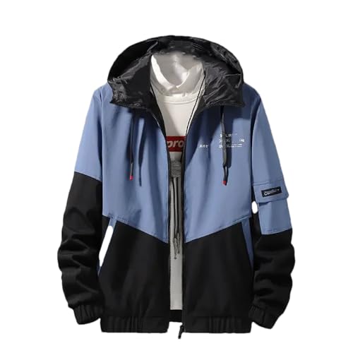 YTR6TW Men's Spring And Autumn Coat Men's Patchwork Casual Jacket Men's Long Sleeved Hooded Zipper Coat