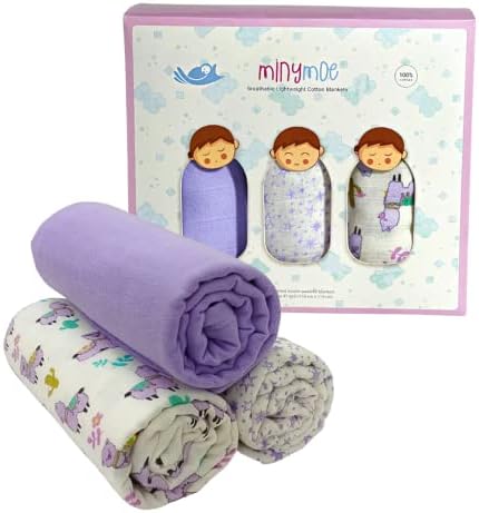 MINYMOE Organic Muslin Swaddle Blankets Baby Girl, 3 Ultra-Absorbent and Soft Cotton Receiving Blankets Girl Set (47"x47"), Lightweight Baby Blanket