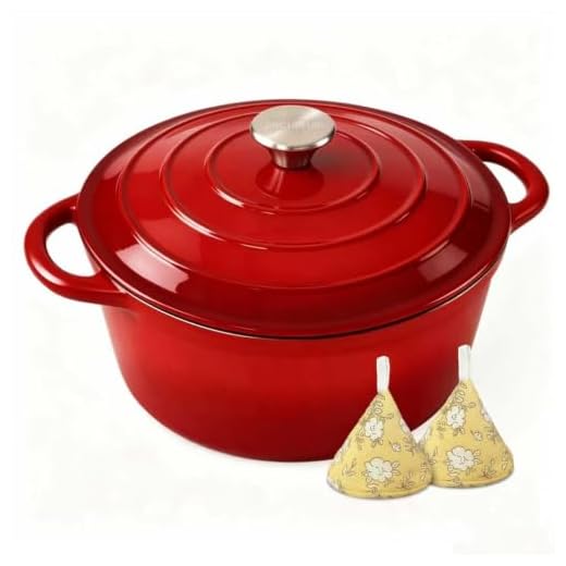 JINCHUFURI 5 Qt Enameled Cast Iron Dutch Oven with Lid, Red