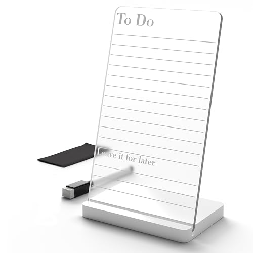 Image of 3 Lines to Do List Acrylic Board for Desk (12X8 CM)| Best Planner & Organiser | White Acrylic Base | with Marker & Cleaning Fabric | to DO Priorities Translucent | Small Size