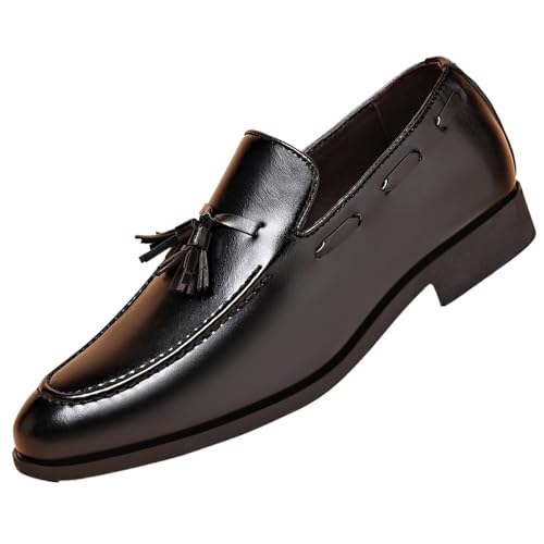 Men's Tassel Casual Slip-on Penny Loafers Classic Pointed Toe Low Dress Shoes Vintage Formal Business Wedding Smoking Leather Shoes