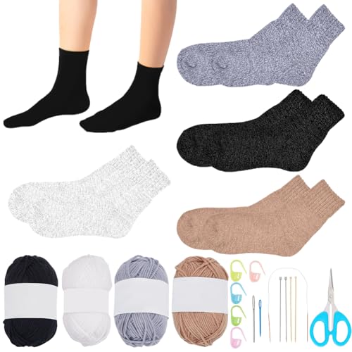 Chaussettes à tricoter kit de 4 paires avec fil premium et instructions