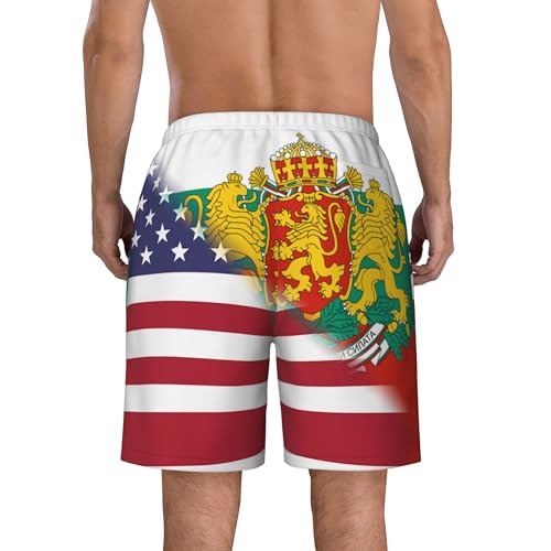 American Flag and Bulgarian Badge Flag Mens Summer Seabeach Casual Shorts Seaside Surfing Swim Trunks Beach Pants 6