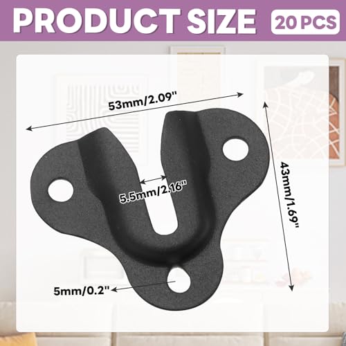 Image of Murtenze 20PCS Matte Black Keyhole Hangers Buckle Type Picture Hanger, Single Keyhole Hanging Plate Mirror Picture Frame Hangers Kit for Wall Mounting Coat Rack, Mug, Wooden Board