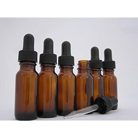 DropperStop™ 1/2 oz Amber Glass Dropper Bottles (15mL) with Tapered Glass Droppers - Pack of 6 Cover