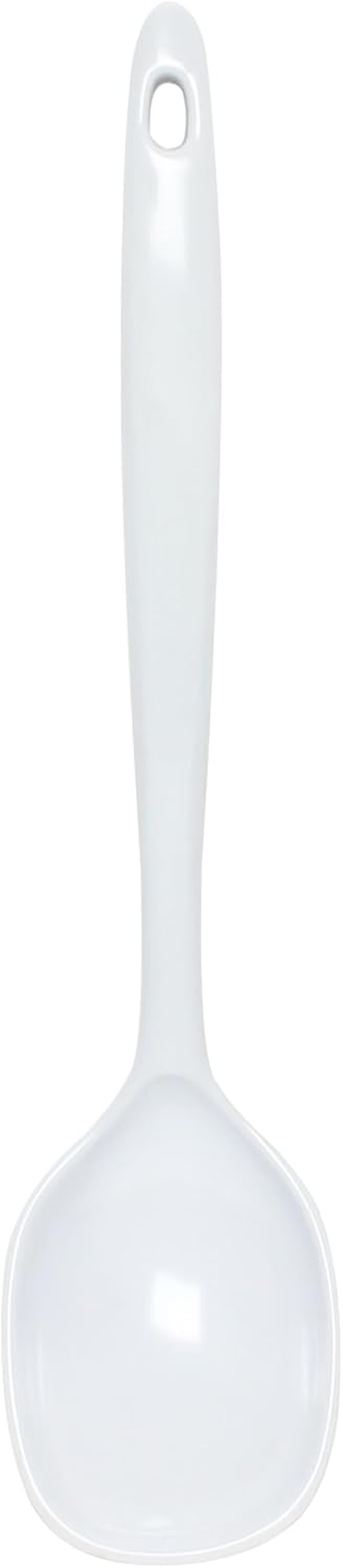 TrueCraftware- 12” Solid Spoon White Color Melamine Set of 12- Kitchen Utensil Cooking Spoons Cookware Kitchen Gadgets Utensil Dishwasher Safe Great for Cooking Serving Mixing