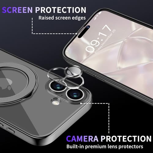 Image of Magnetic for iPhone 17 Case with Invisible Stand[Compatible with MagSafe][Full Camera Lens Protector][Military Drop Protection] Shockproof Not Yellowing Clear Slim Soft for Women Men