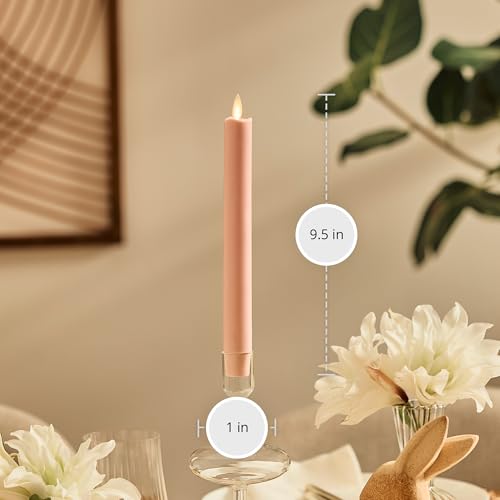 Image of Luminara Flameless Candle Taper (1 inch x 9.5 inch) Melted Top Real Wax Unscented Remote Ready Timer (Dusky Rose)