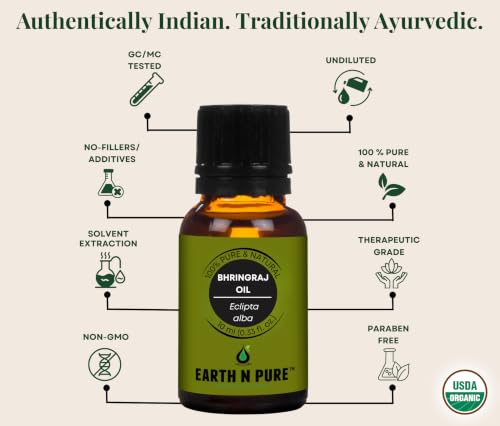 Image of Earth N Pure Bhringraj Oil for Hair Growth 10ml - 100% Pure Oil for Hair Fall Control & Regrowth | Natural Ayurvedic Oil for Scalp Care, Thick & Strong Hair | Herbal Hair Oil