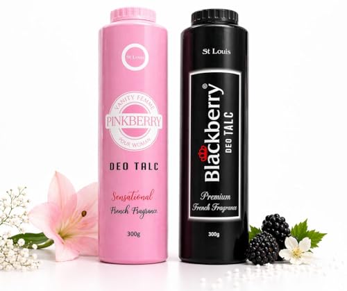 Image of St. Louis Blackberry & Pinkberry Deo Talc Combo 300 g Each | Powder for Men & Women Long-Lasting Fragrance | Talcum Powder Long Lasting Fragrance
