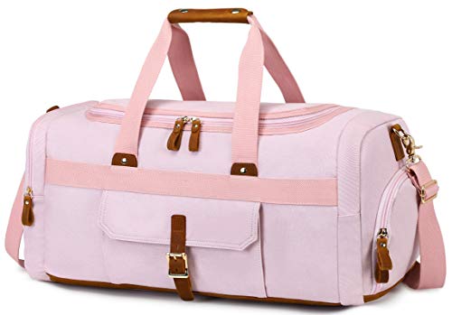 BLUBOON Weekender Overnight Duffel Bag with Shoes Compartment for Women Men Canvas Weekend Travel Tote Carry On Bag (Pink)