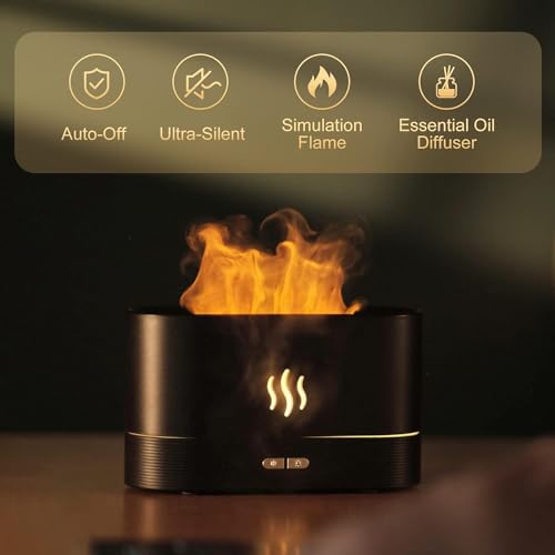 Image of Diffuser /Atmosphere Light Humidifier - Portable Noiseless Aroma Aromatherapy Machine, Auto Shut-Off, Essential Oil Diffuser for Home Office Yoga Relieve (Black-Flame)
