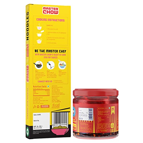 Image of MasterChow Sichuan Chilli Oil Whole Noodle Pack - Spicy & Crunchy Chilli Oil Dip With Healthy Whole Wheat Noodles | 100% Veg & All Natural In Just 10 Minutes | Serves 4-5 Meals, 830 Gram